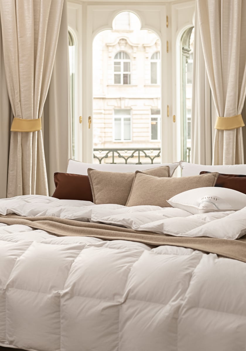 beautiful goose down comforter and pillows