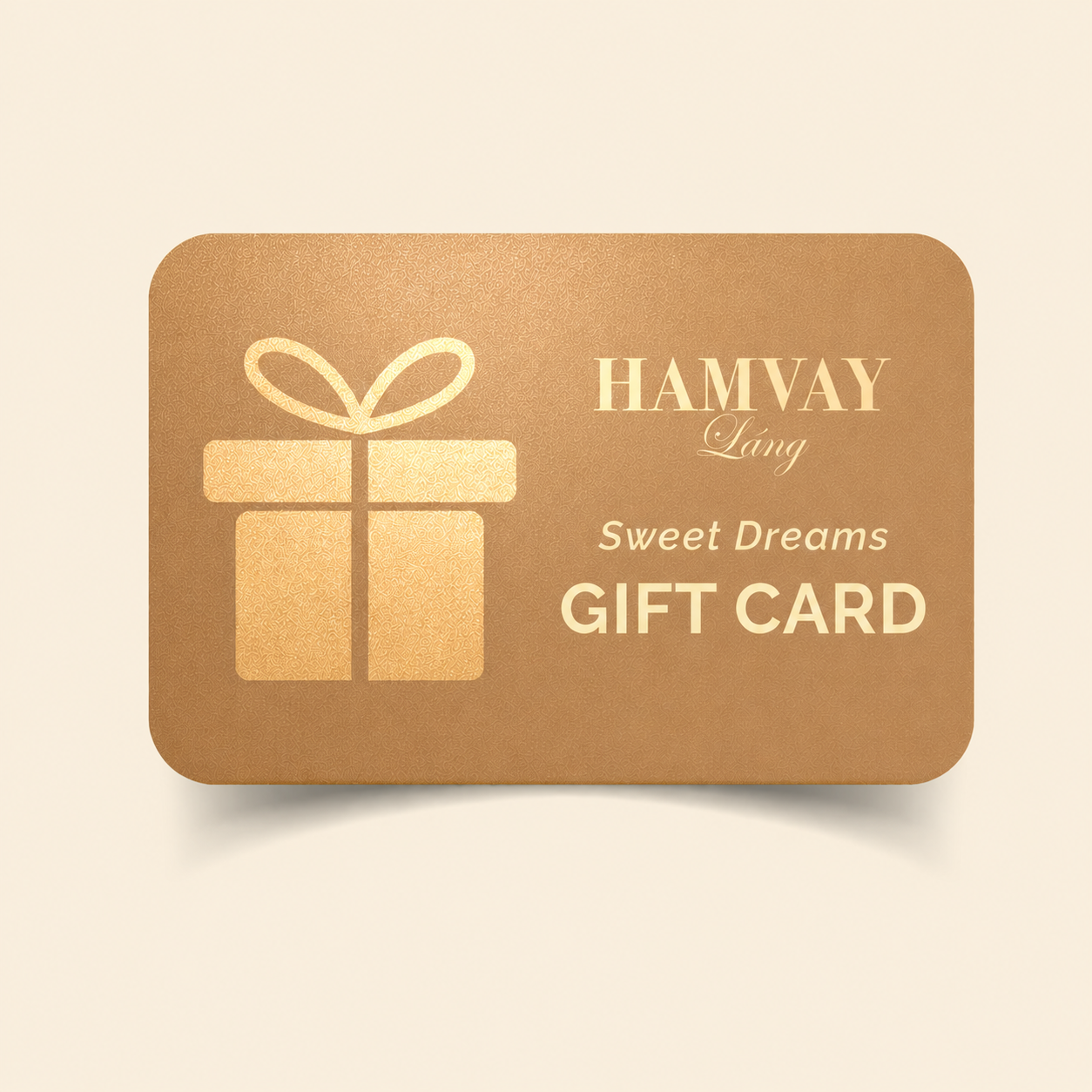 Gift card with a present icon and Hamvay-Láng branding on a beige background