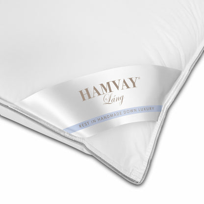 Hamvay-Láng pillow corner label captured closely