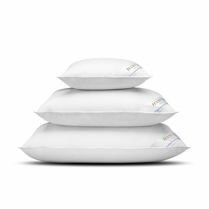 3 sizes of luxurious Hungarian goose down pillows on top of each other 