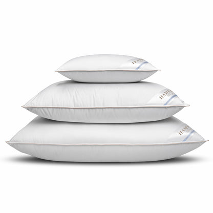 3 sizes of soft luxurious Hungarian goose down pillows on top of each other