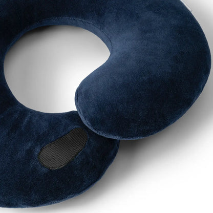 Blue travel neck pillow on a white background