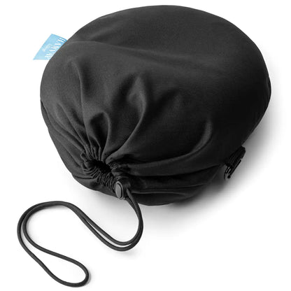 Black drawstring bag on a white background